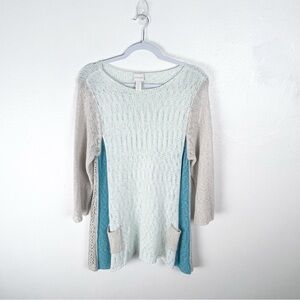 CHICO’S Multicolored Mixed Prints Flat Front Pockets Knit Tunic Sweater Large